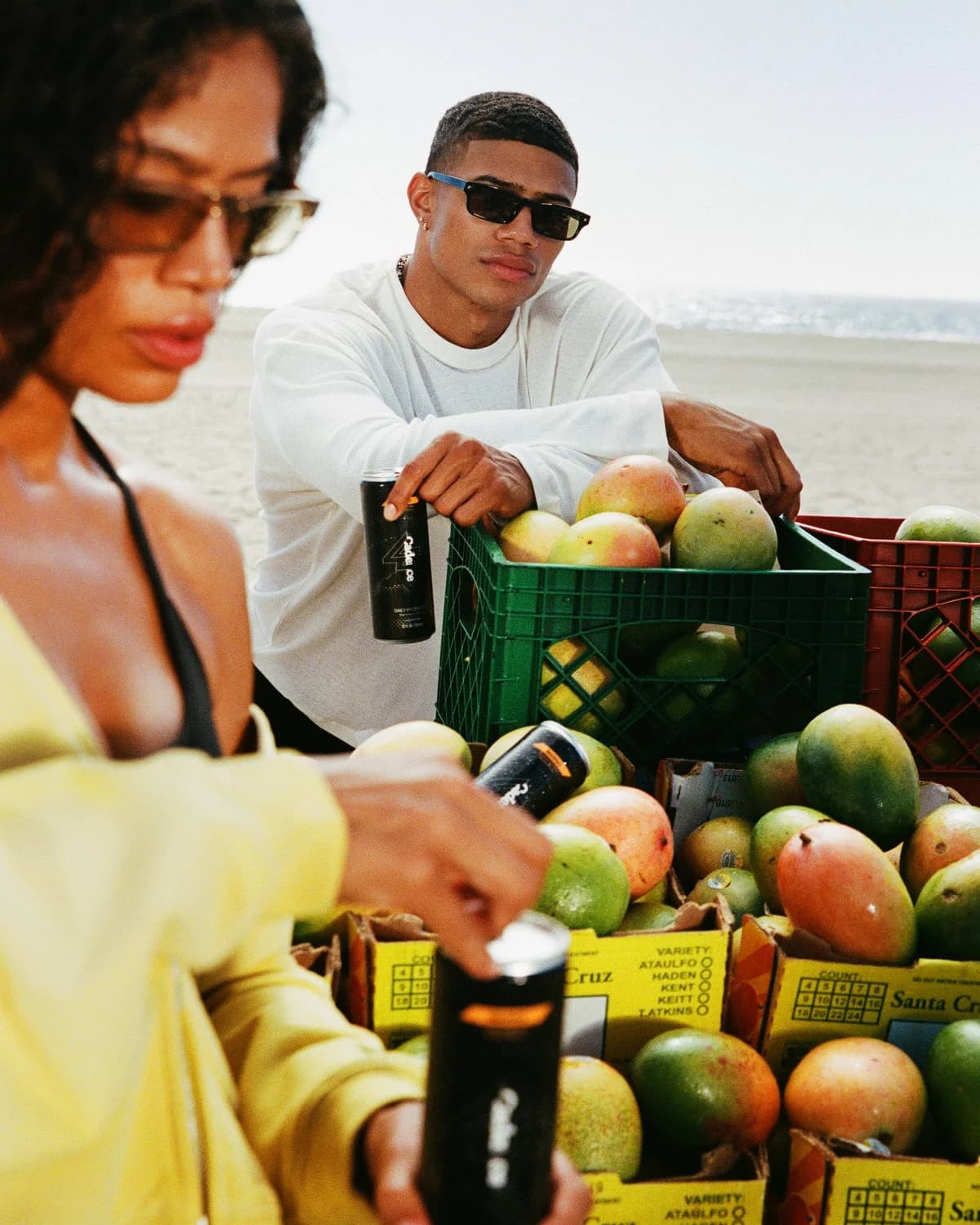 Cadence hydration cans and mangoes in the 247 campaign