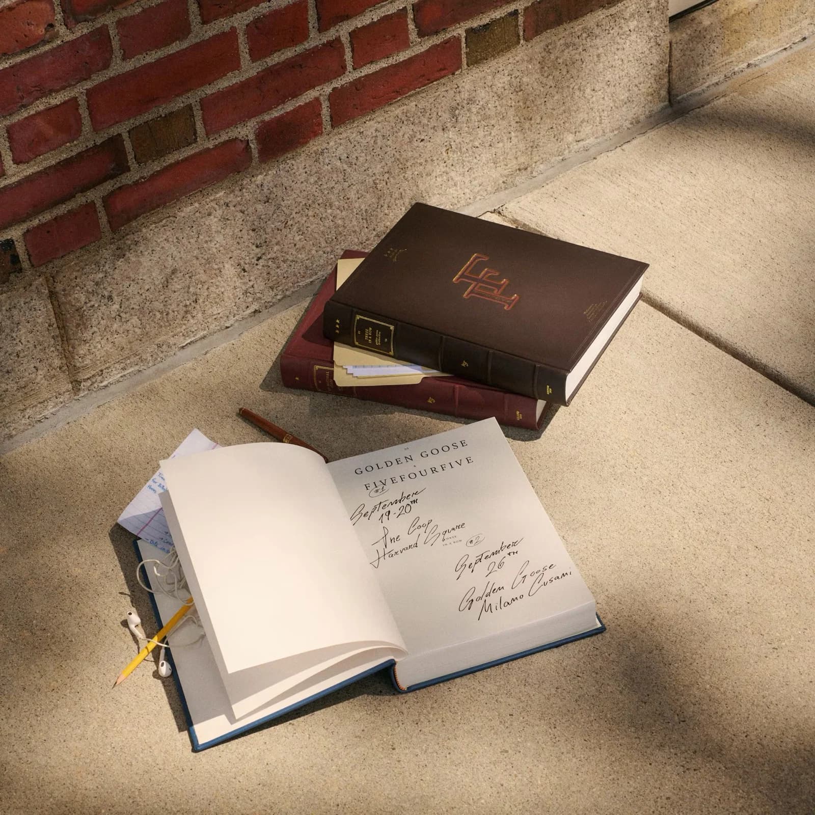 Golden Goose and FiveFourFive books and event invitation