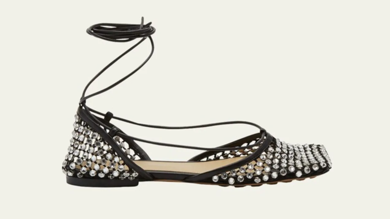 Bottega Veneta Sparkle Stretch Flat Leather Sandals