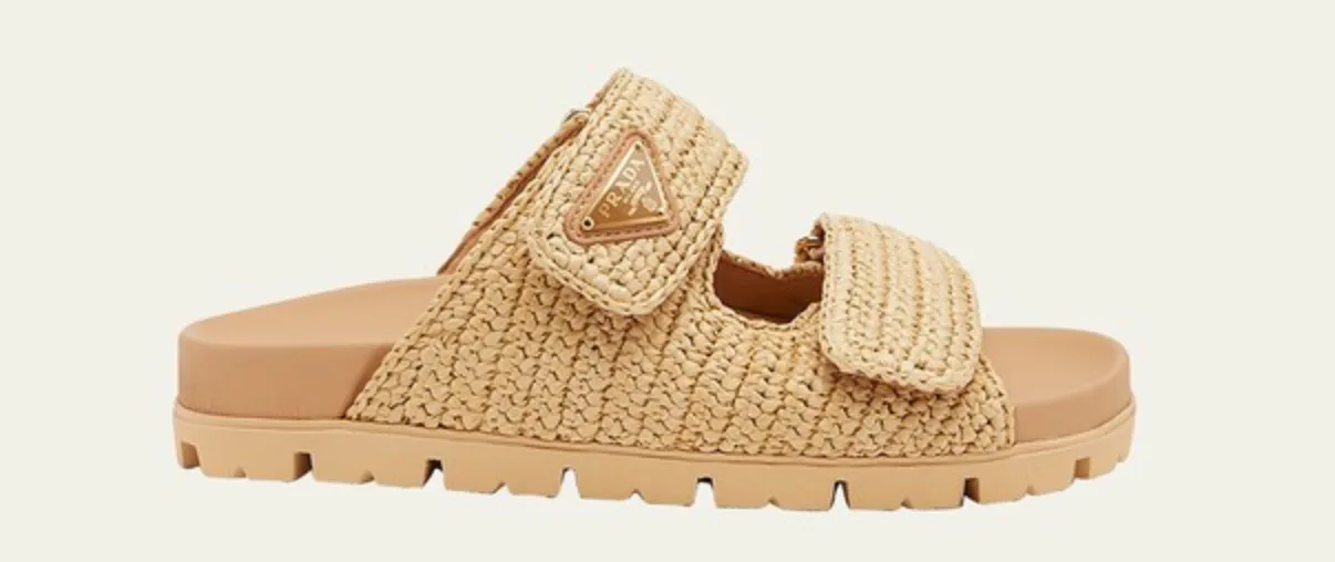 Prada Fussbett Raffia Dual Buckle Slide Sandals