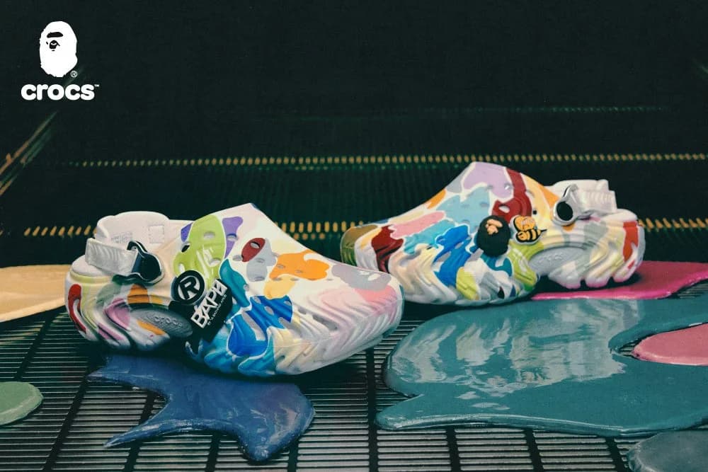 BAPE and Crocs MULTI CAMO Echo II clogs from the FW26 collection