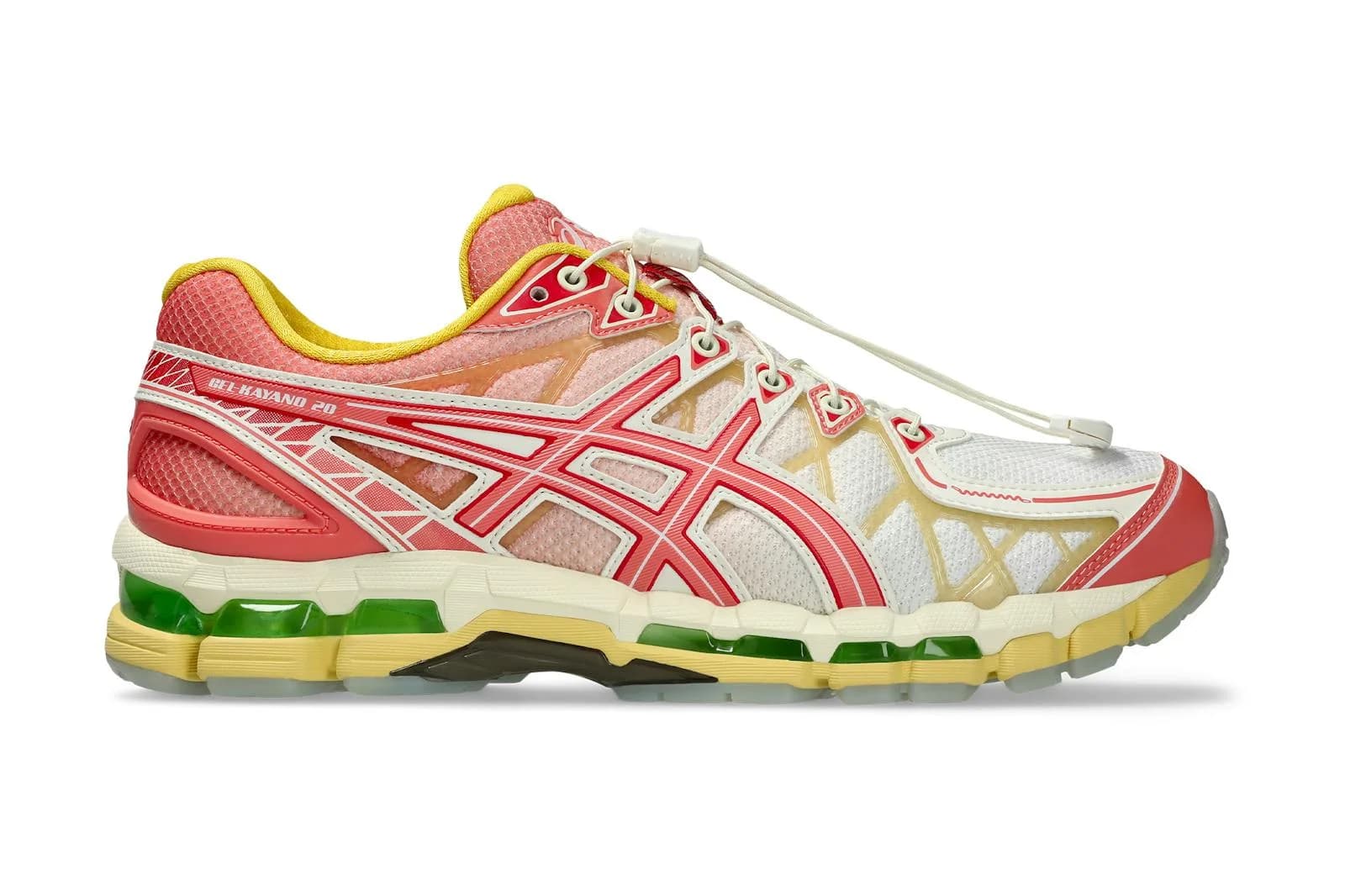 ASICS x SneakerLAH GEL-KAYANO 20 Ice Kacang shoe in white, rose pink, yellow and green