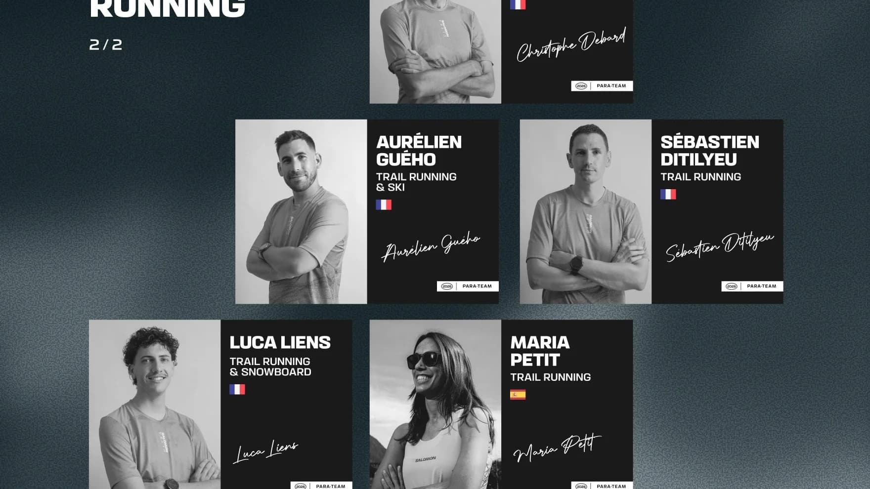 Salomon Para-Team roster graphic showing trail runner Aurélien Guého among fellow athletes.