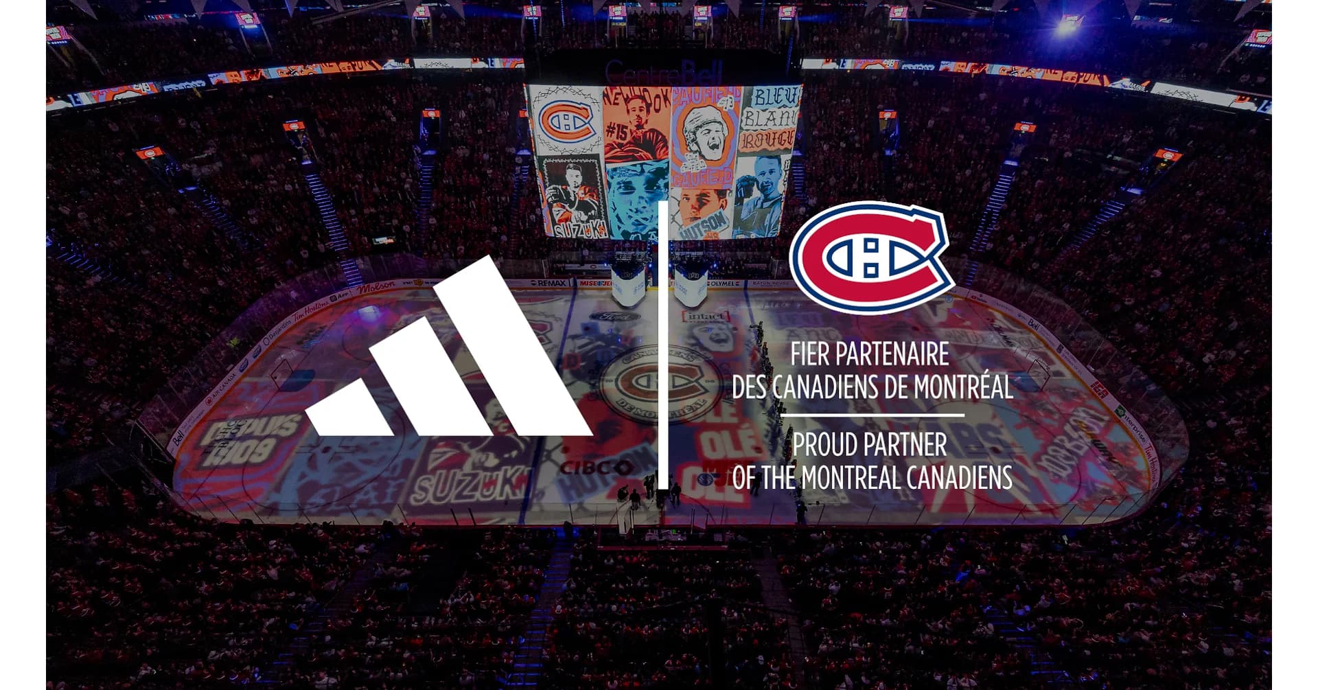 Montreal Canadiens rink at the Bell Centre with adidas partnership branding
