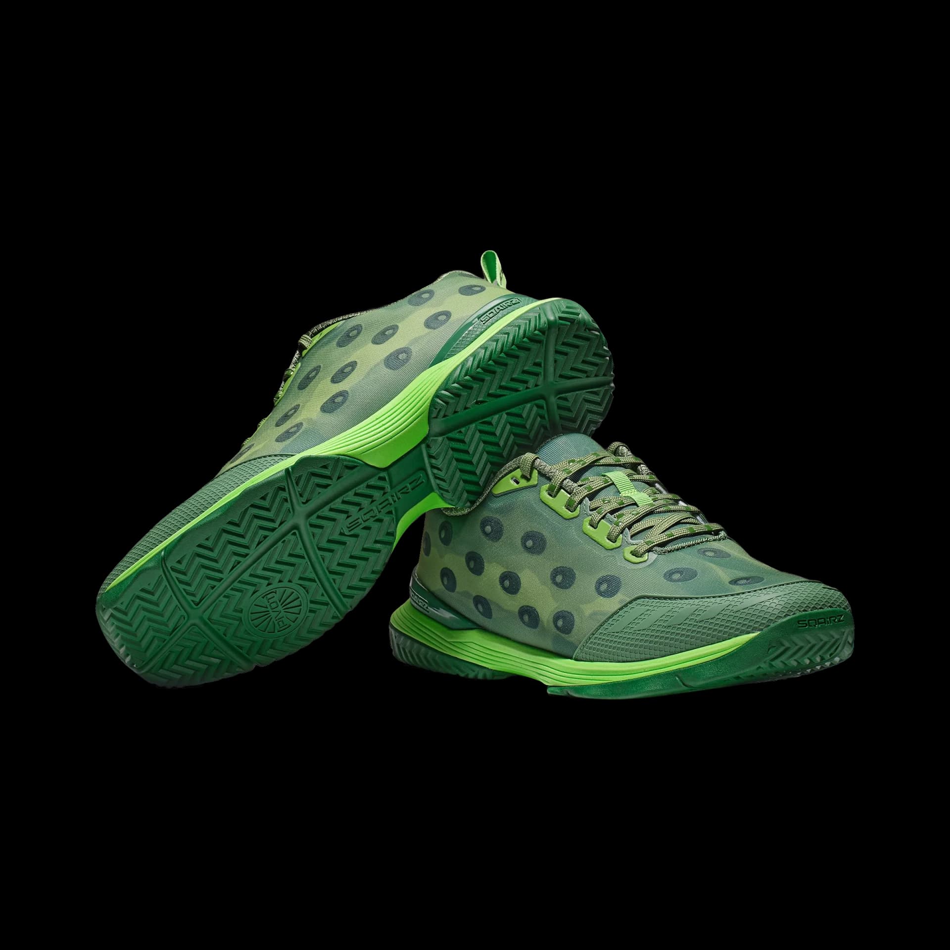 SQAIRZ Dill Pickle pickleball shoes, shown in outsole and lateral views
