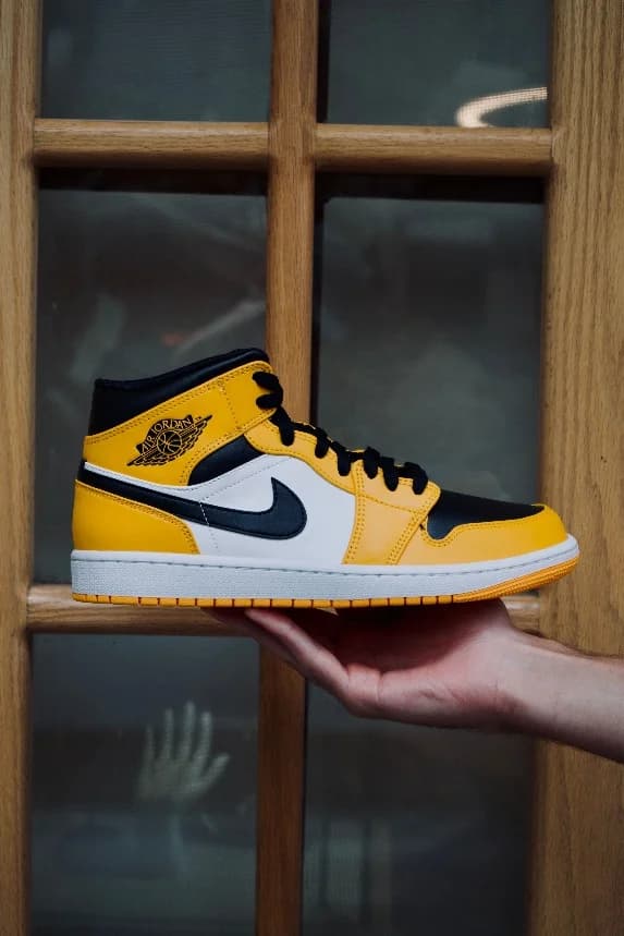 Air Jordan 1 displayed in a window