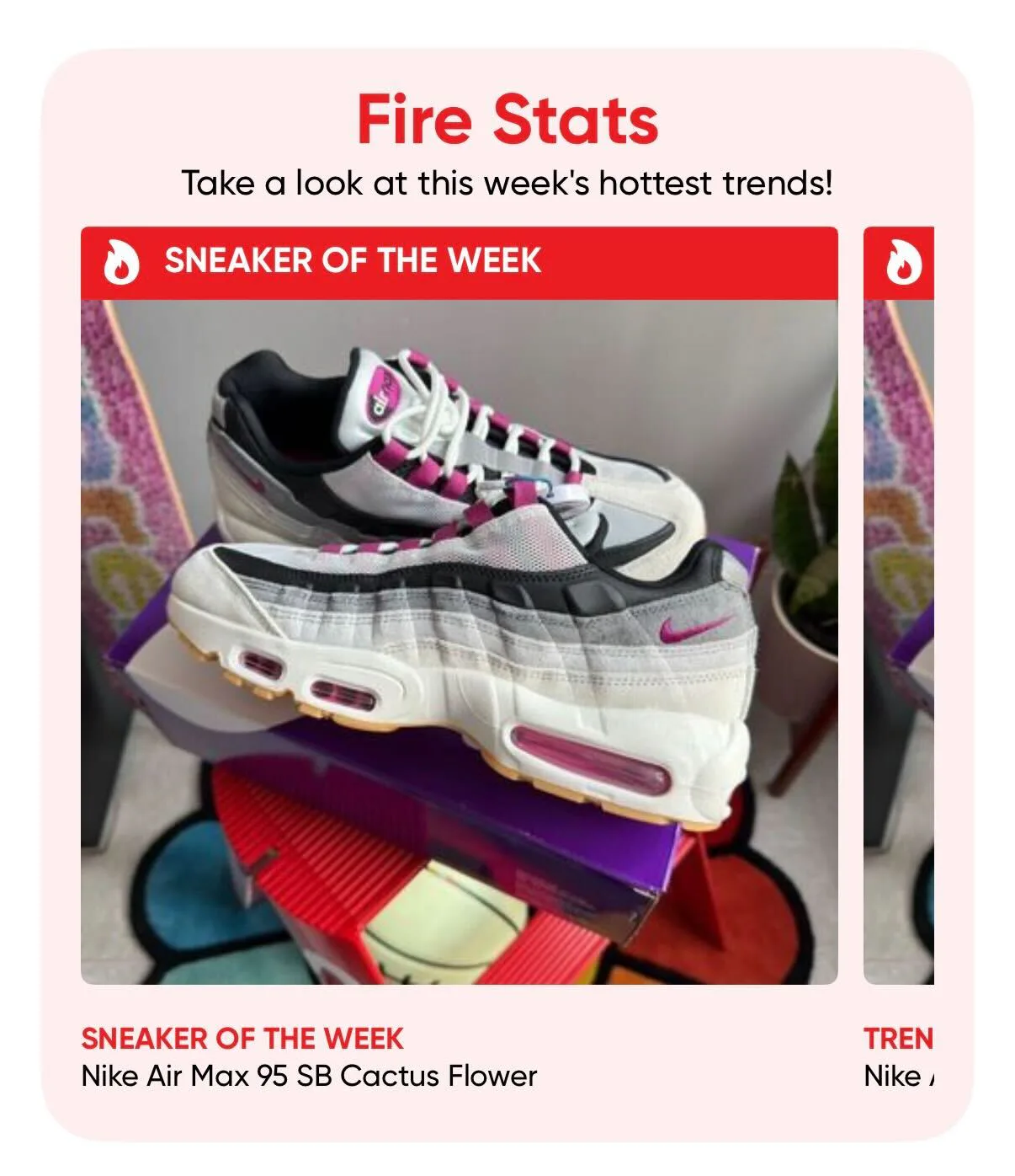 HauteFire Sneaker of the Week card for the Nike Air Max 95 SB Cactus Flower