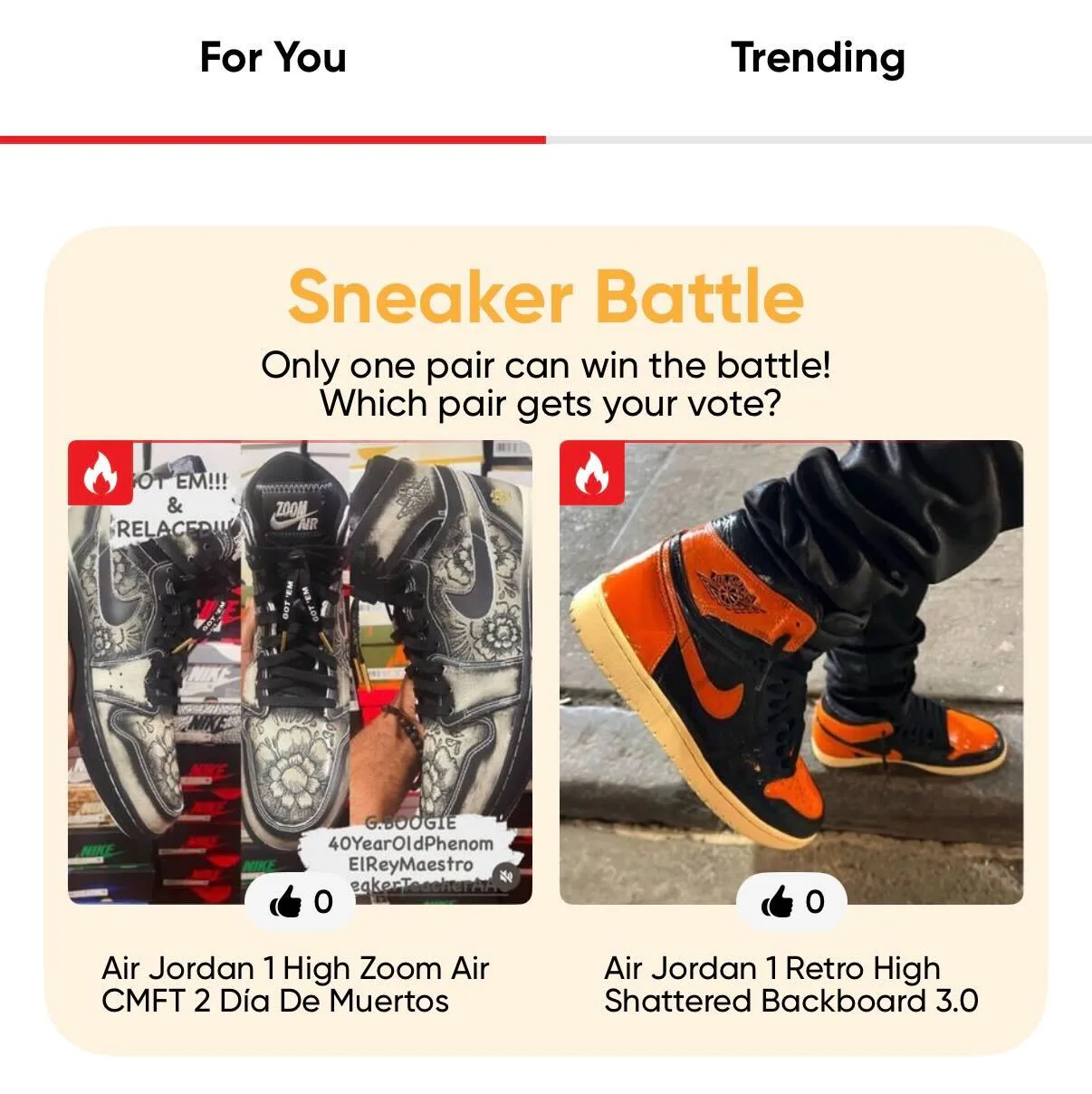 HauteFire Sneaker Battle comparing Día de Muertos and Shattered Backboard Jordan 1s