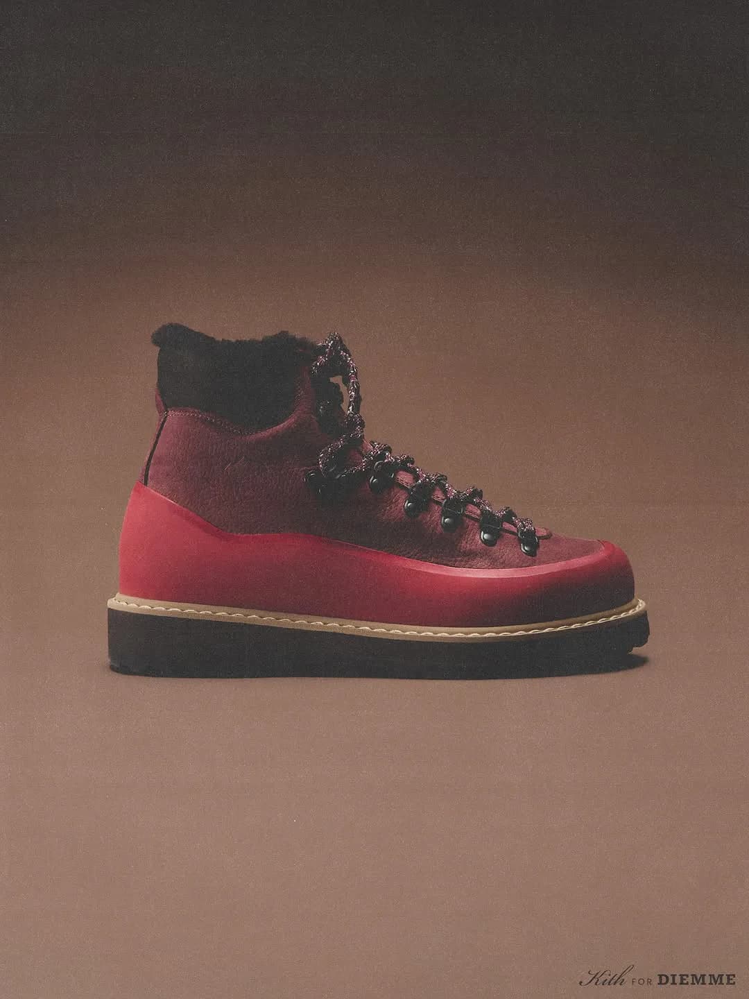 Side profile of a burgundy Kith x Diemme Roccia Vet Gomma boot