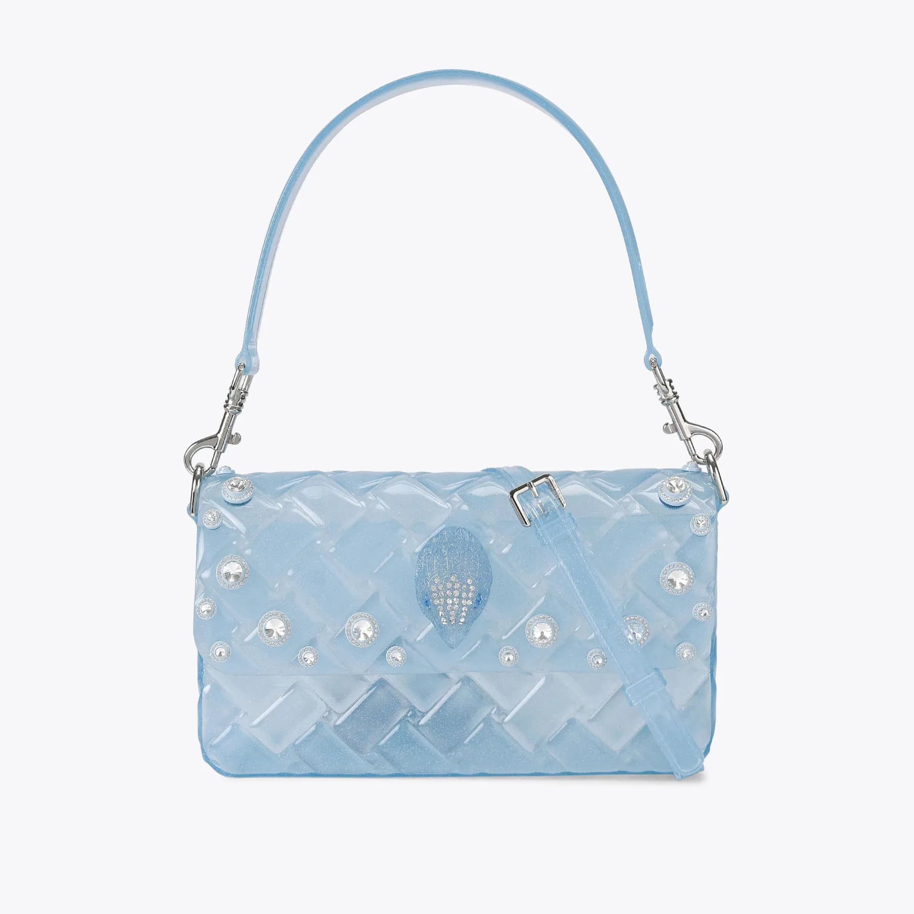 Pale blue clear Kurt Geiger Jelly Kensington bag with crystal studs