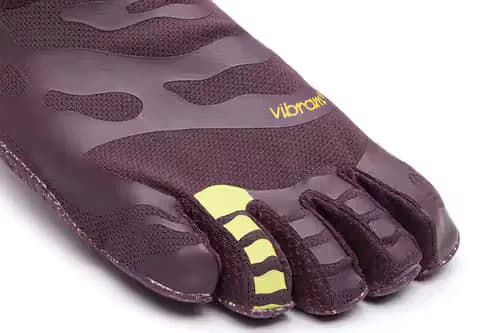 Close-up of the toe pockets on a purple Vibram FiveFingers shoe