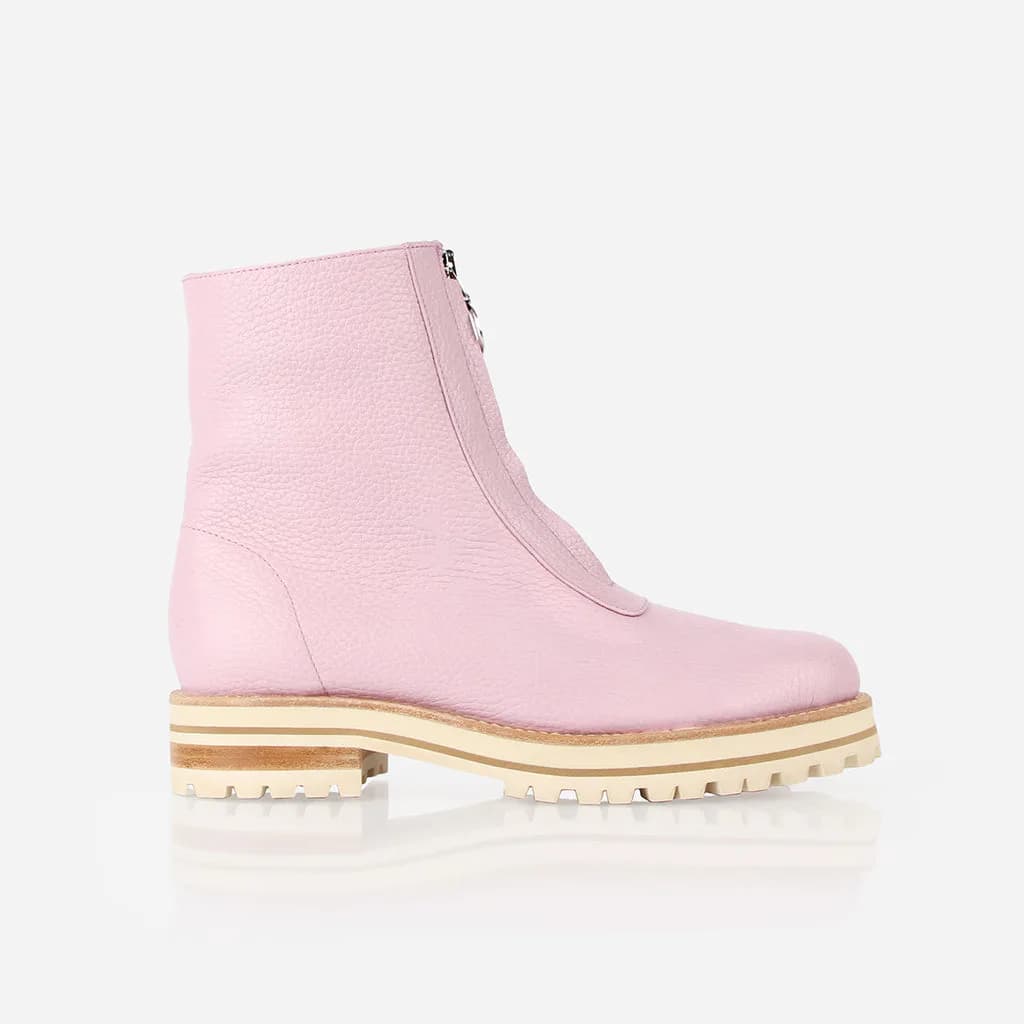 Chalk pink Poppy Barley Repeat Boot with front zipper and lug sole
