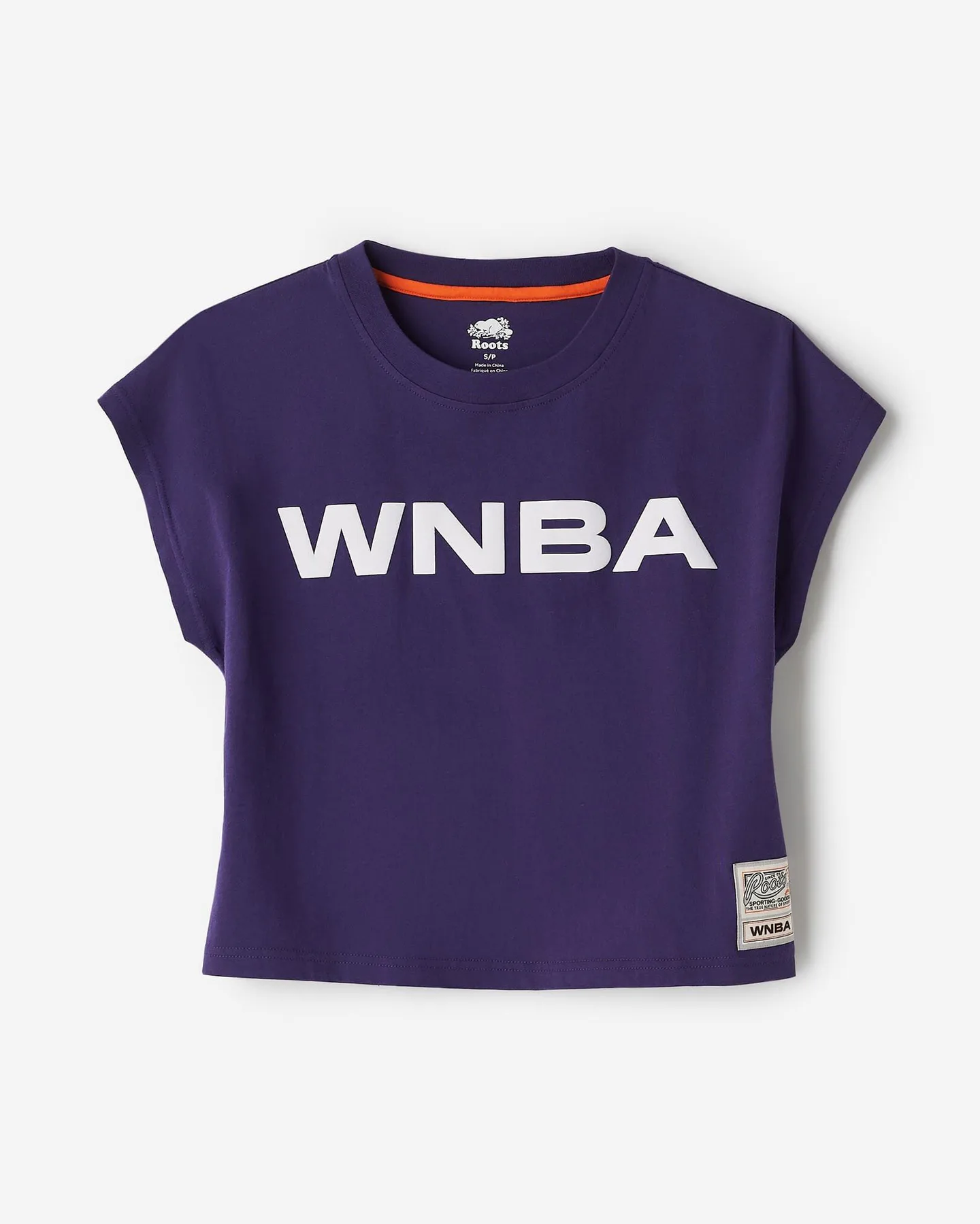 Purple Roots x WNBA cap-sleeve T-shirt with white WNBA logo