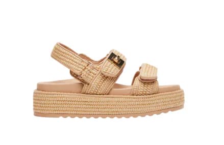 Natural raffia Steve Madden Bigmona platform sandal with buckle straps