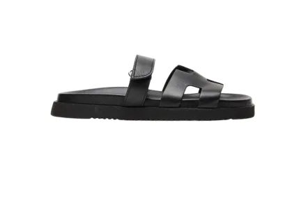 Black Steve Madden Mayven leather slide sandal with wide straps