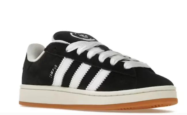 Black adidas Campus 00s sneaker with white stripes and gum sole