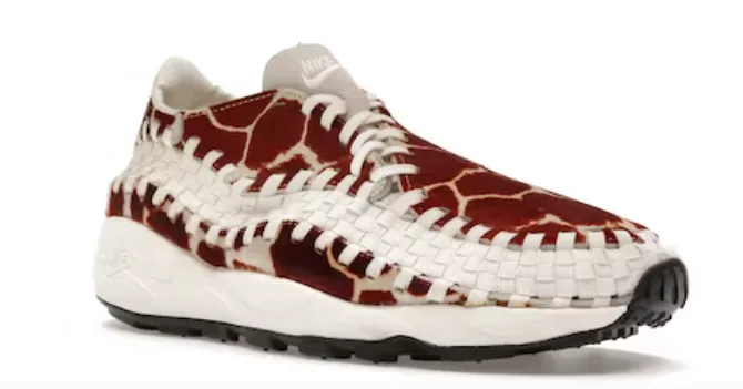 Red cow-print Nike Air Footscape Woven sneaker with white woven bands