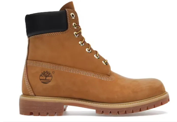 Wheat Timberland 6-inch Premium Waterproof boot with black padded collar