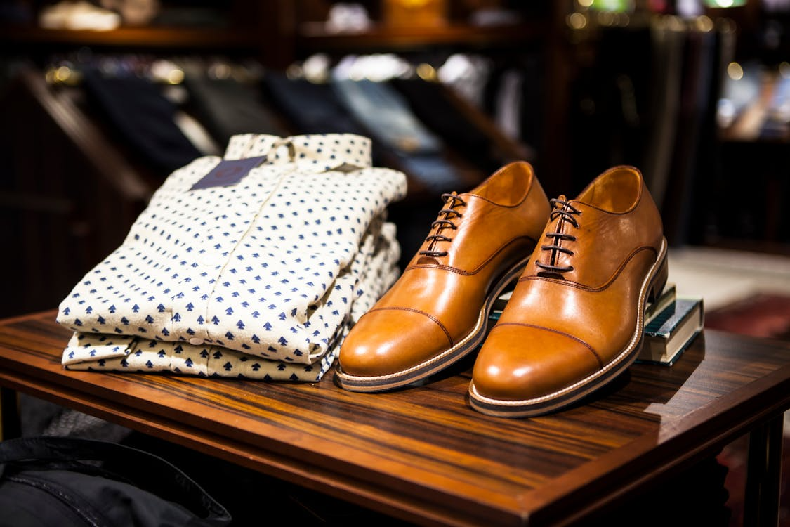 Tan cap-toe Oxfords