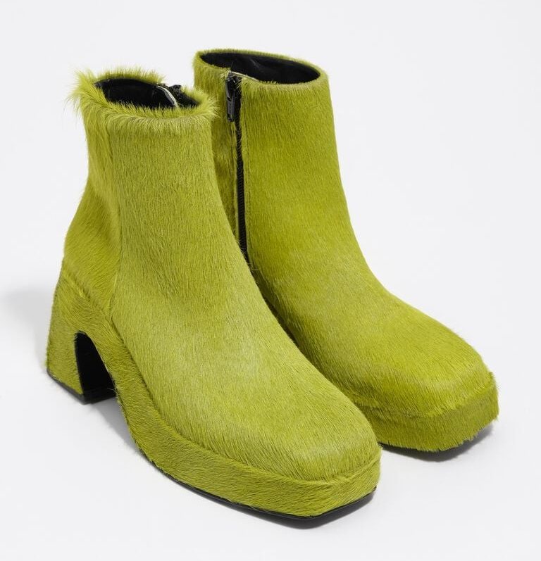 BIMBA Y LOLA Shows off New Green Fur Ankle Boot