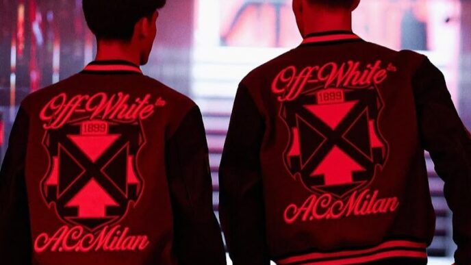 Off-White Brings its Graphic Codes to a New AC Milan Varsity Jacket